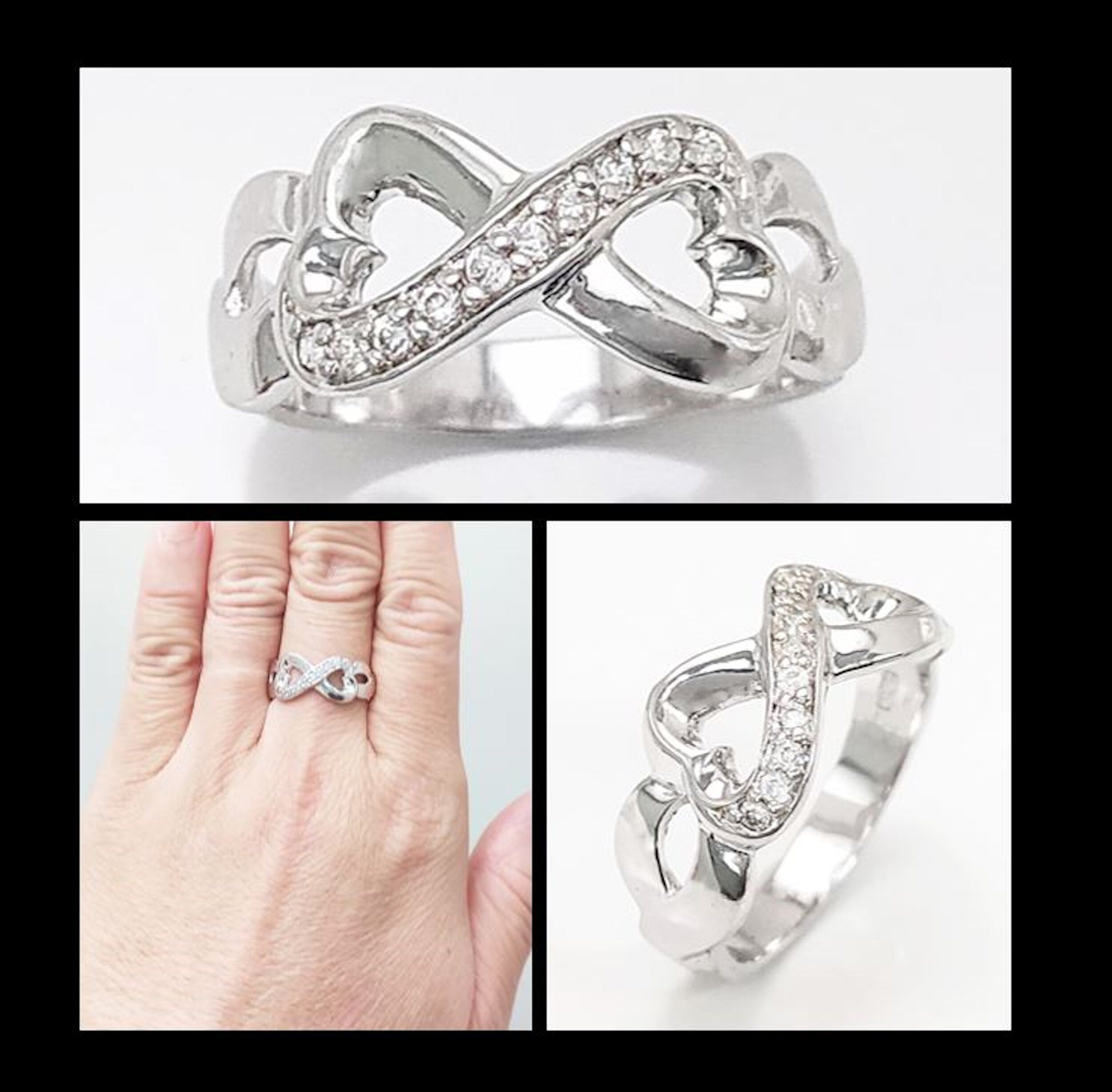 Sterling Silver Heart Infinity Ring • Eternity Promise Band
