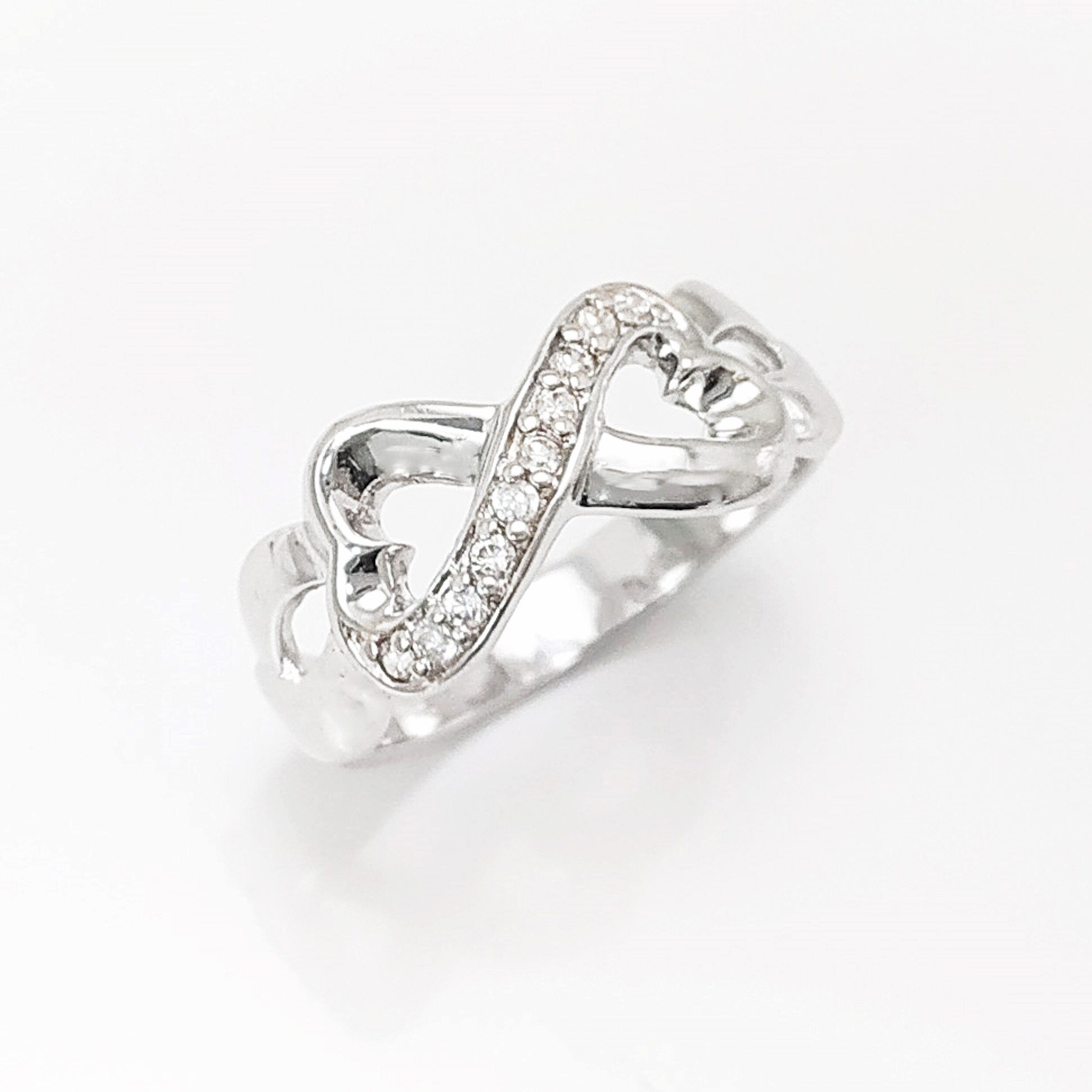 Sterling Silver Heart Infinity Ring • Eternity Promise Band