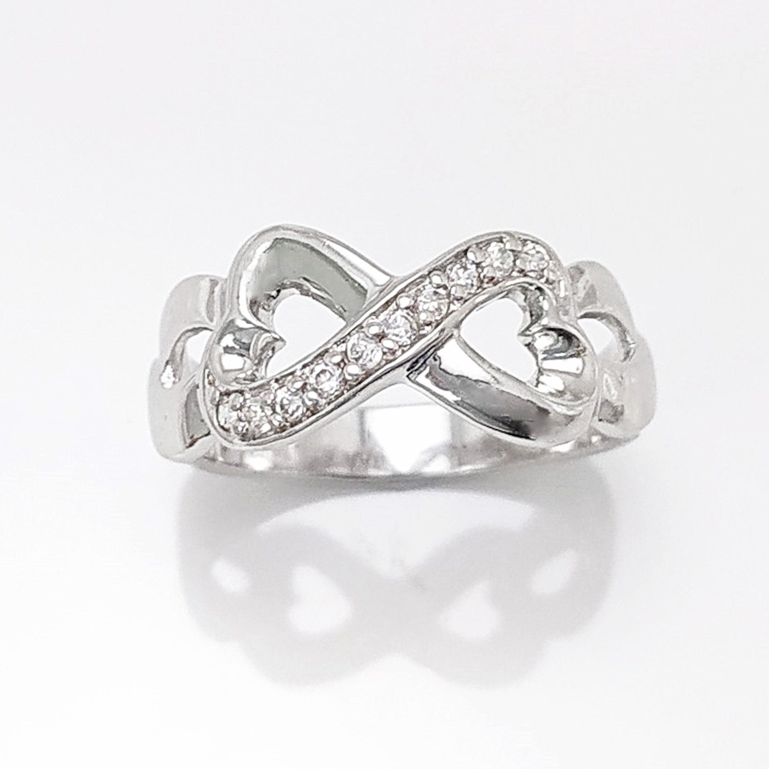Sterling Silver Heart Infinity Ring • Eternity Promise Band