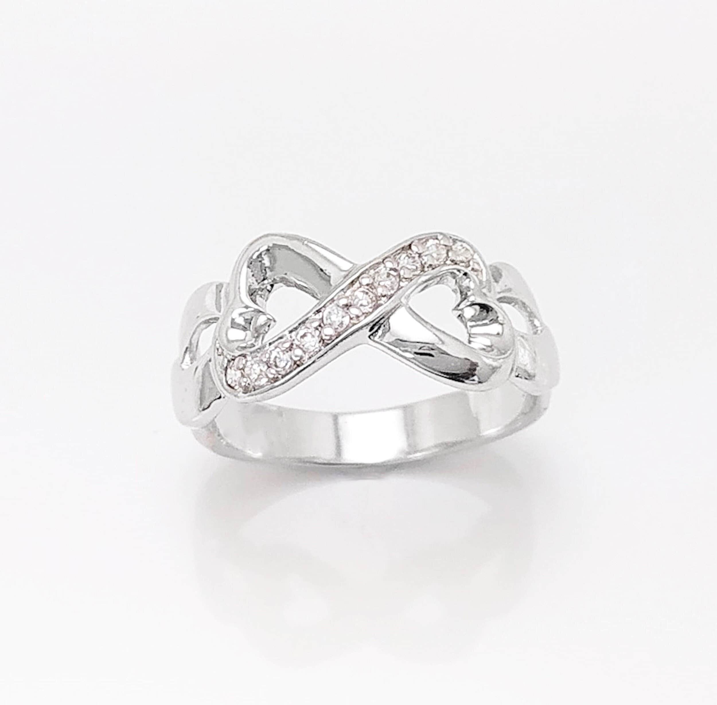 Sterling Silver Heart Infinity Ring • Eternity Promise Band
