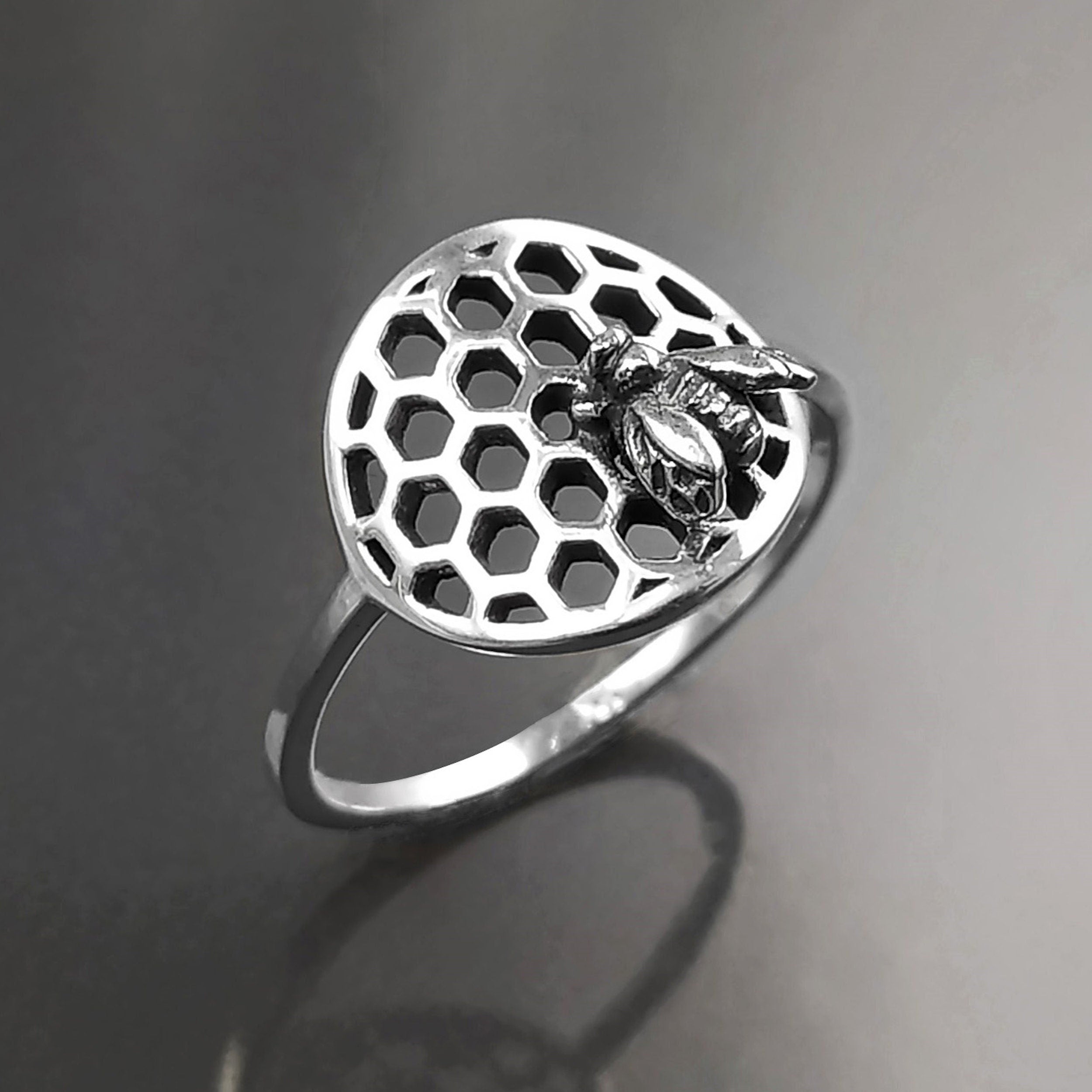 Honeycomb Ring, Sterling Silver, Beehive Jewelry, Bumble Bee, Bee Honeycomb Nature Jewelry, Honeycomb Core, Bug Ring, Gifts For Bee Lovers