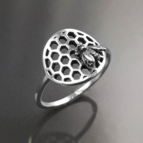 Honeycomb Ring, Sterling Silver, Beehive Jewelry, Bumble Bee, Bee Honeycomb Nature Jewelry, Honeycomb Core, Bug Ring, Gifts For Bee Lovers