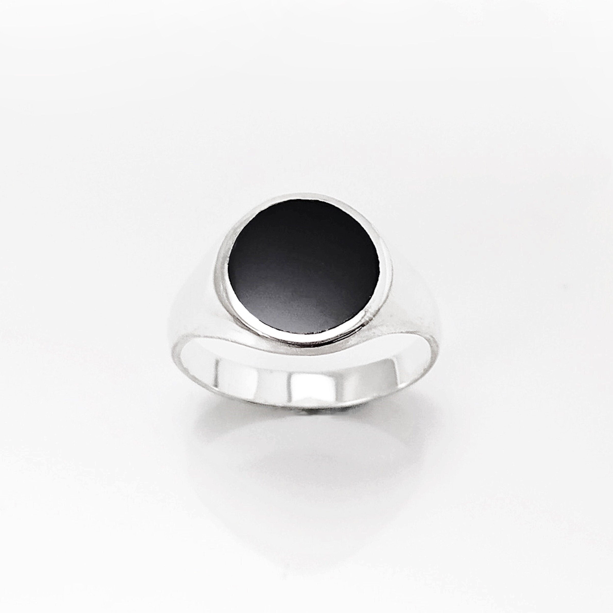 Sterling Silver Round Black Onyx Signet Ring, Unisex