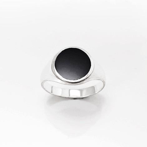 Sterling Silver Round Black Onyx Signet Ring, Unisex