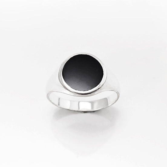 Sterling Silver Round Black Onyx Signet Ring, Unisex