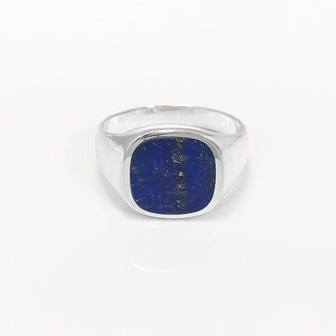 Lapis Lazuli Signet Ring • Sterling Silver Band • Minimalist Statement Jewelry • Modern Gift
