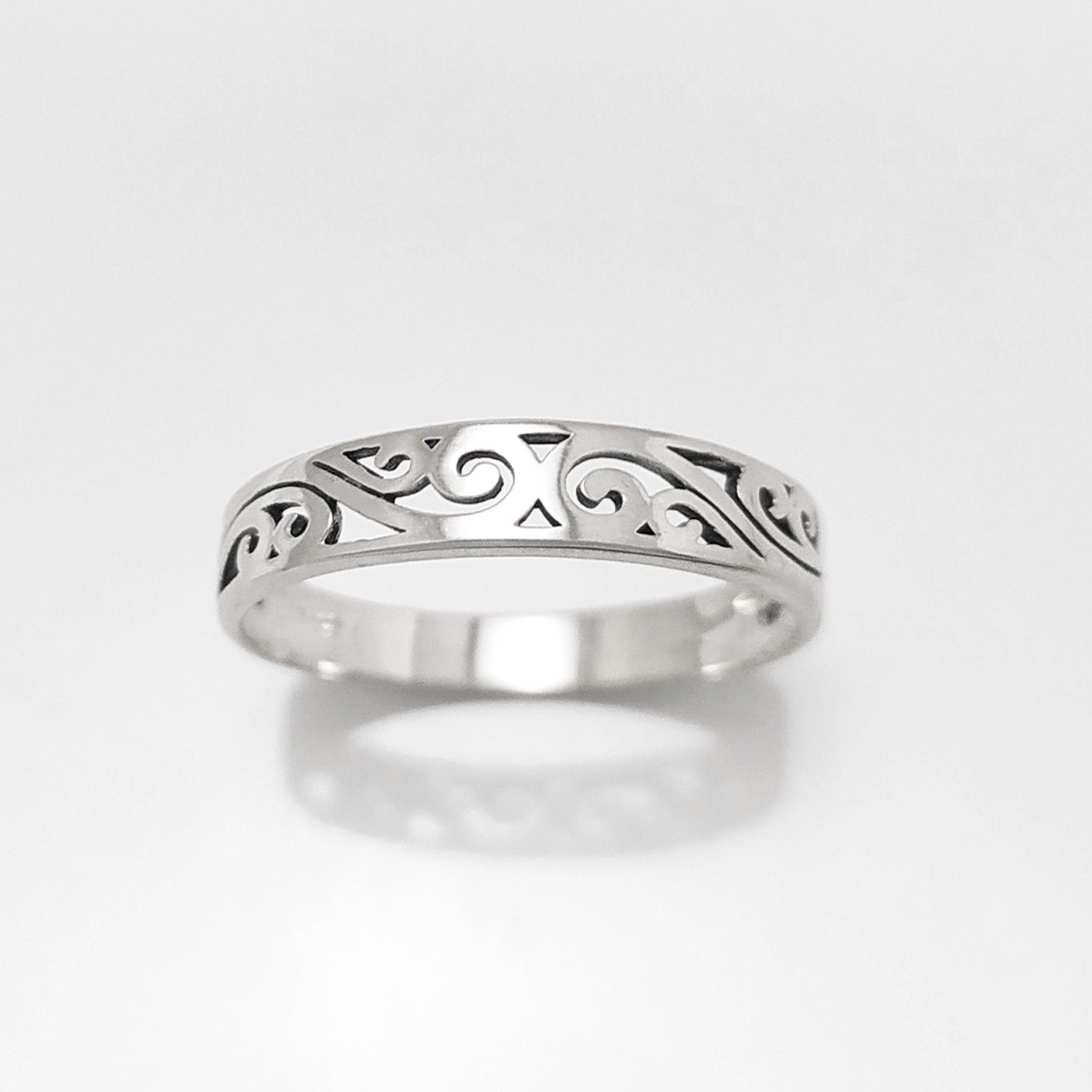 Sterling Silver Filigree Band Ring, Art Nouveau Style