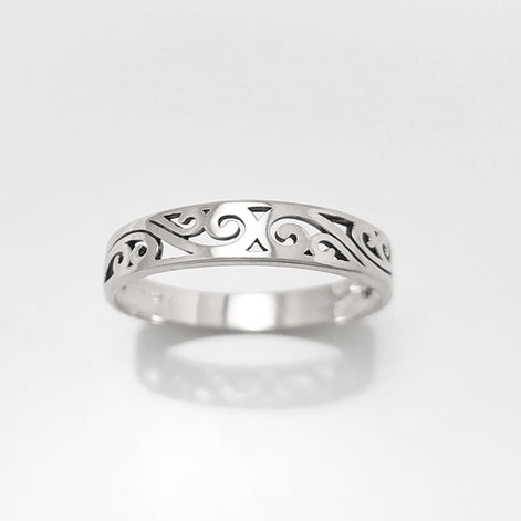 Sterling Silver Filigree Band Ring, Art Nouveau Style