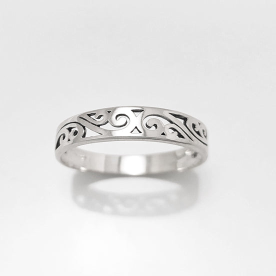 Sterling Silver Filigree Band Ring, Art Nouveau Style