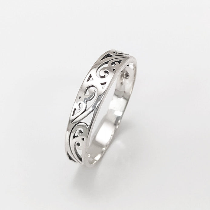 Sterling Silver Filigree Band Ring, Art Nouveau Style
