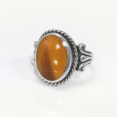 Tiger Eye Ring, Sterling Silver, NATURAL Brown Oval Stone Ring, Rope Ring, Unique Antique Signet Ring, Vintage Hipster Boho Unisex Jewelry