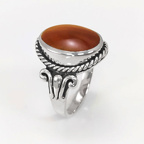 Tiger Eye Ring, Sterling Silver, NATURAL Brown Oval Stone Ring, Rope Ring, Unique Antique Signet Ring, Vintage Hipster Boho Unisex Jewelry