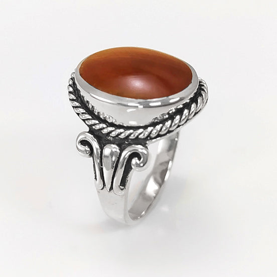 Tiger Eye Ring, Sterling Silver, NATURAL Brown Oval Stone Ring, Rope Ring, Unique Antique Signet Ring, Vintage Hipster Boho Unisex Jewelry