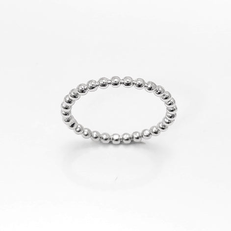 Sterling Silver Beaded Band Ring, Dainty Minimalist Stackable, Shiny Polished Finish