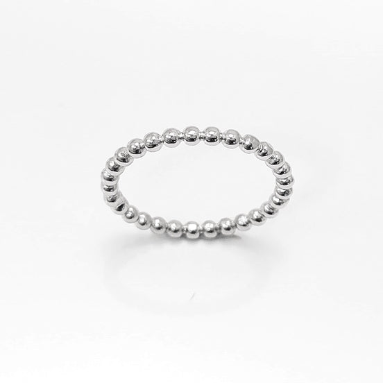 Sterling Silver Beaded Band Ring, Dainty Minimalist Stackable, Shiny Polished Finish