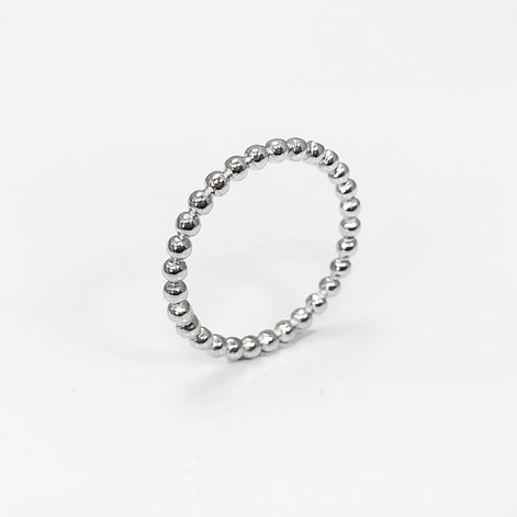 Sterling Silver Beaded Band Ring, Dainty Minimalist Stackable, Shiny Polished Finish