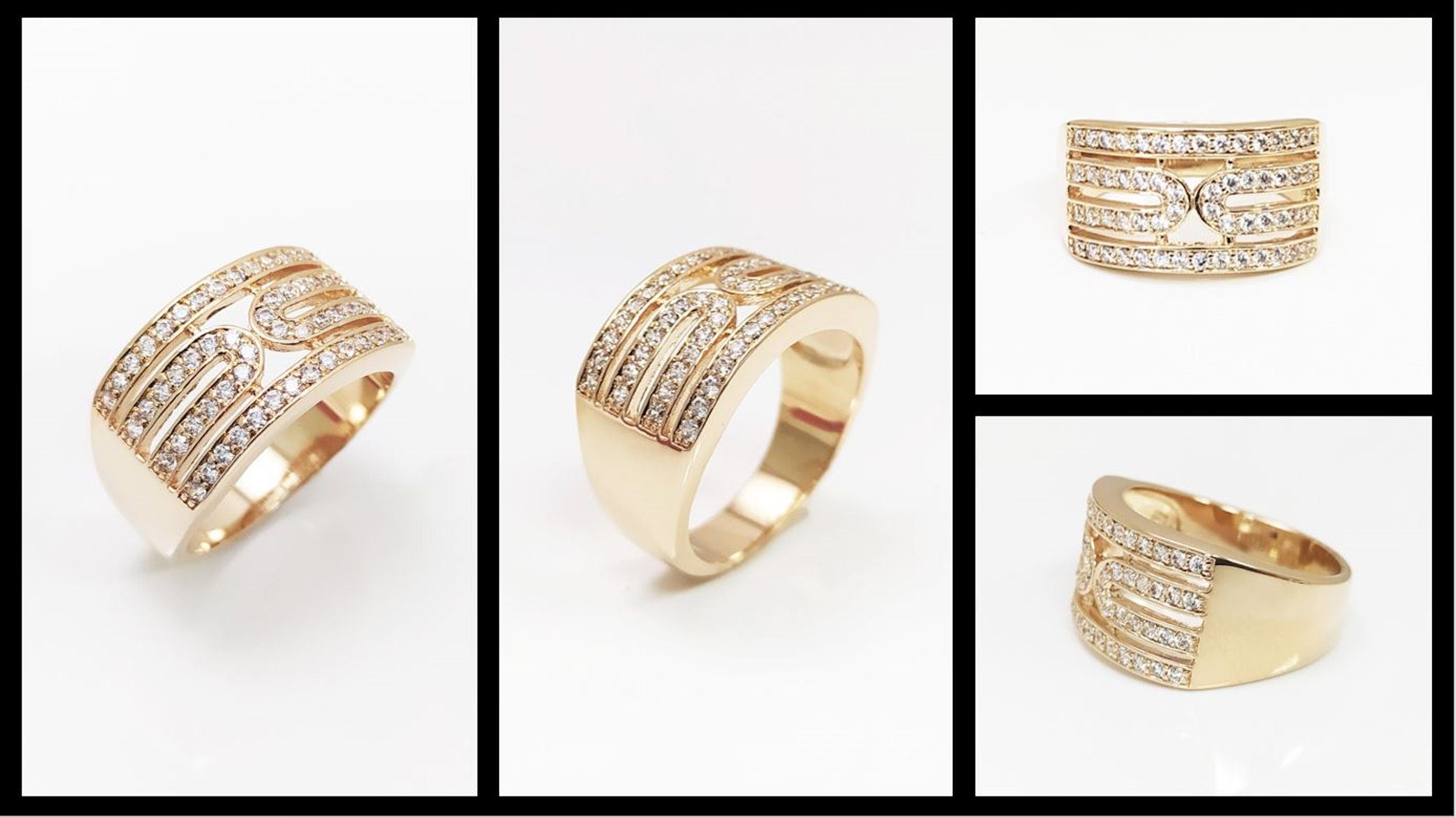 Modern Geometric Pavé Ring by KRAMIKE • 18K Gold Statement Band with Dazzling Stones • Elevate Your Style for Any Occasion • KR042