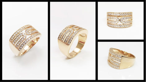 Modern Geometric Pavé Ring by KRAMIKE • 18K Gold Statement Band with Dazzling Stones • Elevate Your Style for Any Occasion • KR042