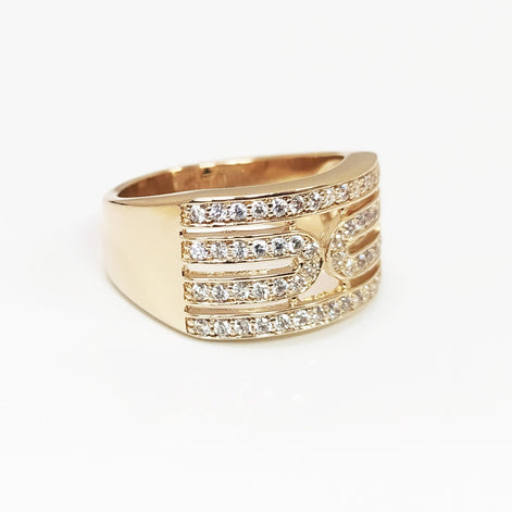 Luxury Pavé Gold Ring by KRAMIKE • Geometric Bold Design with Brilliant Stones • 18K Gold-Plated for a Glamorous Finish • KR042