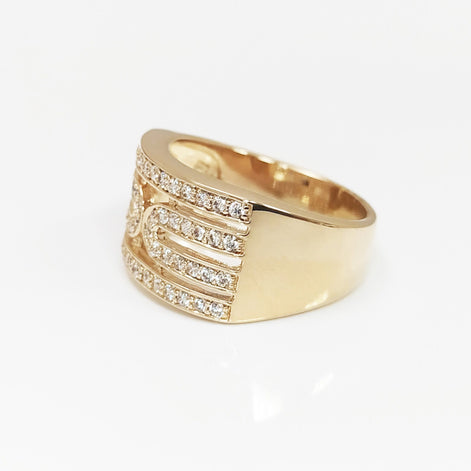 Modern Geometric Pavé Ring by KRAMIKE • 18K Gold Statement Band with Dazzling Stones • Elevate Your Style for Any Occasion • KR042