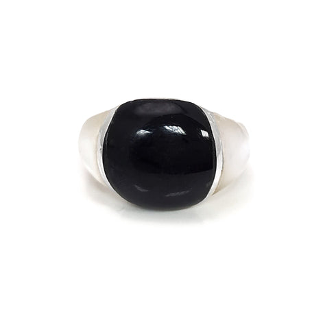 Black Domed Ring Sterling Silver, Domed Band jewelry, Bicolor Two tones Stones White Mother of Pearl, Onyx Stone, Minimalist Modern Design