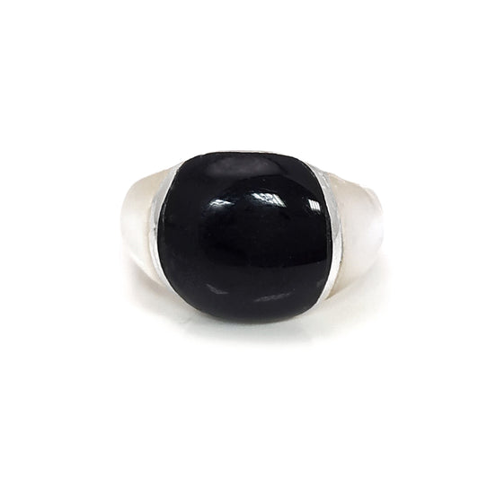 Black Domed Ring Sterling Silver, Domed Band jewelry, Bicolor Two tones Stones White Mother of Pearl, Onyx Stone, Minimalist Modern Design