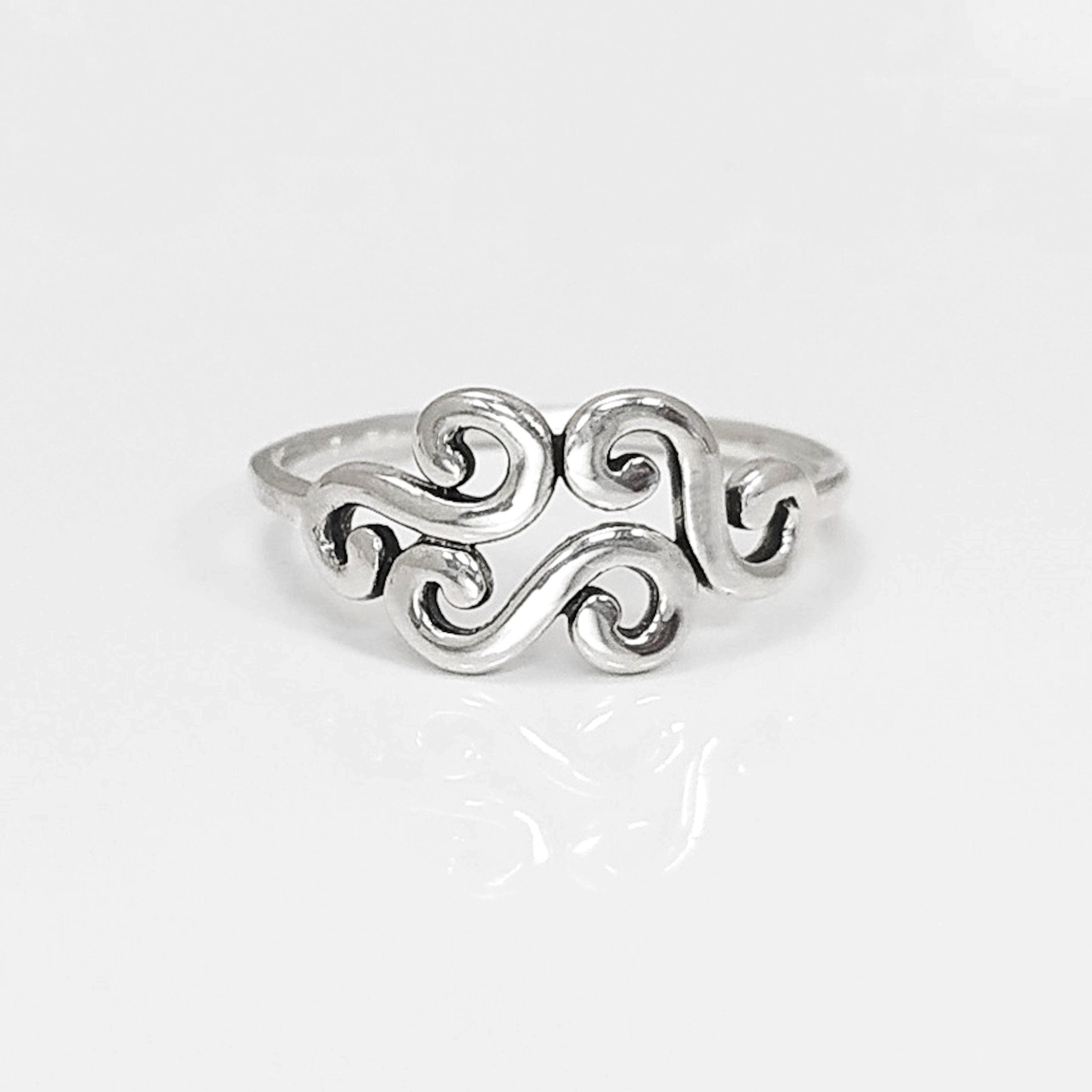 Antique Scrolls Ring, Sterling Silver, Scrolling Design Ring, Elegant Spiral Scroll Pattern Ring, Xmas Gift