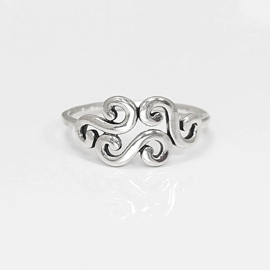 Antique Scrolls Ring, Sterling Silver, Scrolling Design Ring, Elegant Spiral Scroll Pattern Ring, Xmas Gift