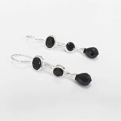 Black Stone Pendant, Sterling Silver, Necklace with Pending Black Stones Pendant, Black Cz, Modern Dangle Stones Pendant Earrings set