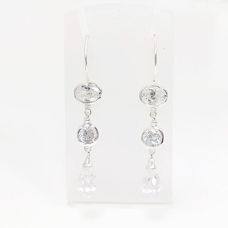 White Stone Pendant - Sterling Silver Pendant - White Clear Cubic Zirconia - Long silver Pendant - White Set , Bride, bridal wedding