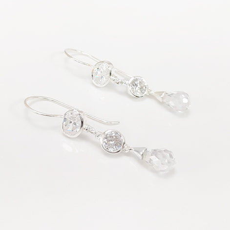 White Stone Pendant - Sterling Silver Pendant - White Clear Cubic Zirconia - Long silver Pendant - White Set , Bride, bridal wedding