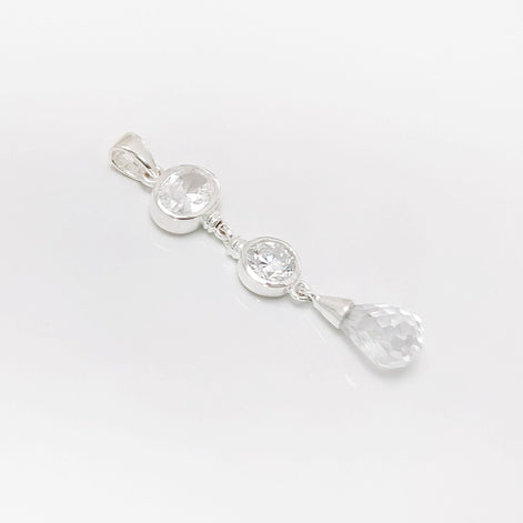 White Stone Pendant - Sterling Silver Pendant - White Clear Cubic Zirconia - Long silver Pendant - White Set , Bride, bridal wedding