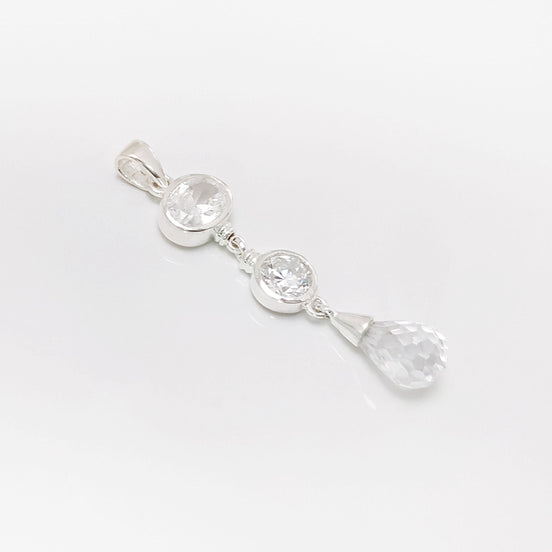 White Stone Pendant - Sterling Silver Pendant - White Clear Cubic Zirconia - Long silver Pendant - White Set , Bride, bridal wedding