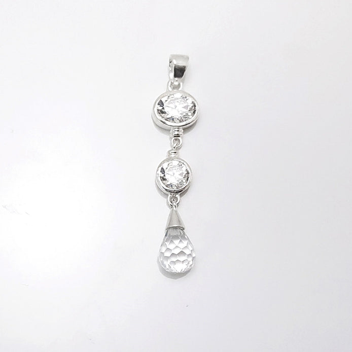 White Stone Pendant - Sterling Silver Pendant - White Clear Cubic Zirconia - Long silver Pendant - White Set , Bride, bridal wedding