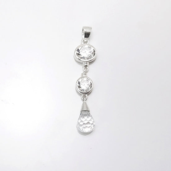 White Stone Pendant - Sterling Silver Pendant - White Clear Cubic Zirconia - Long silver Pendant - White Set , Bride, bridal wedding
