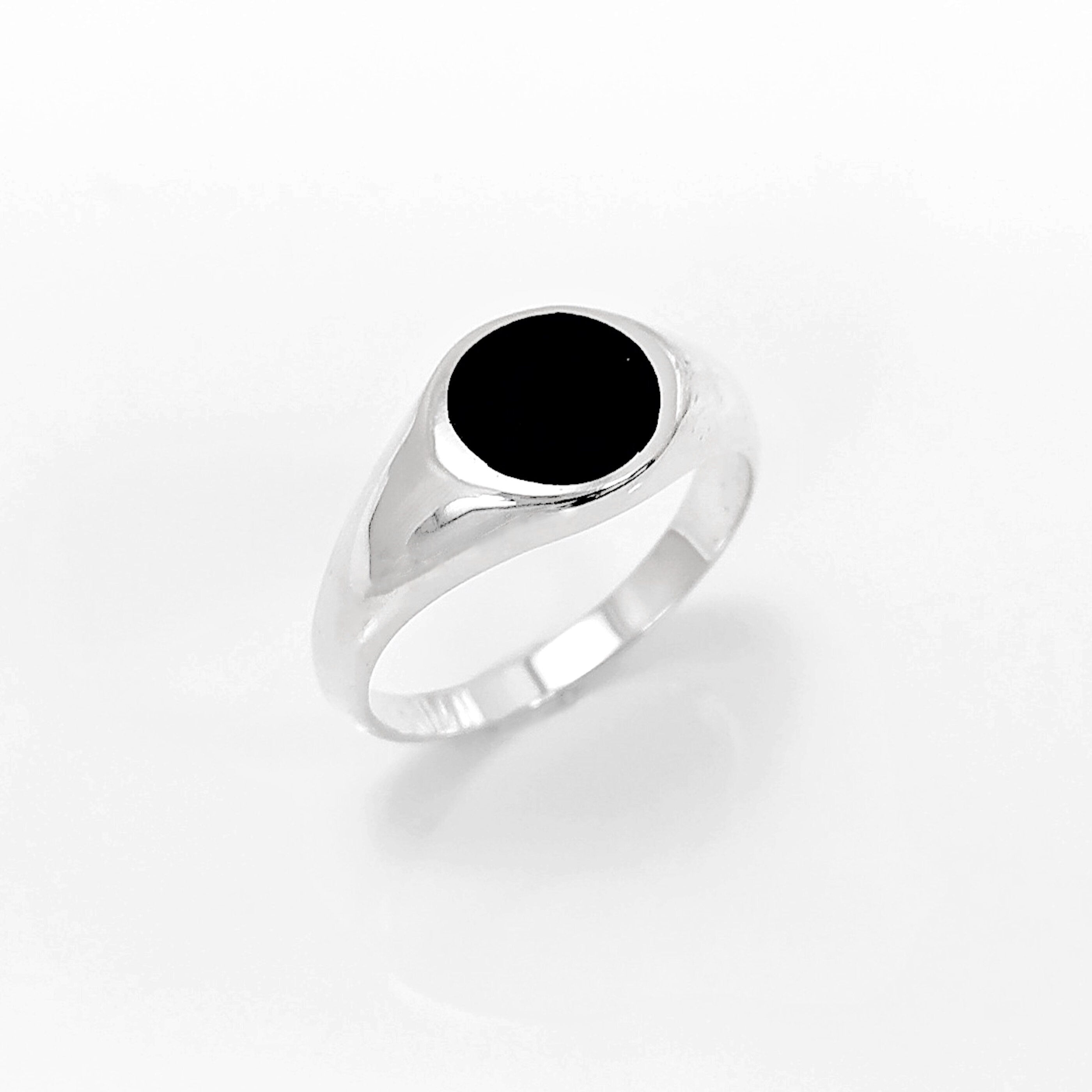 Round Signet Ring, Sterling Silver, Black Round Onyx Stone, Christmas gift, Pinky Signet Ring, Popular Unisex Jewelry
