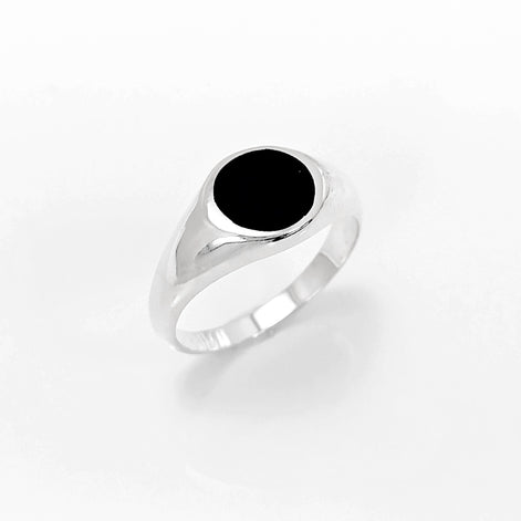 Round Signet Ring, Sterling Silver, Black Round Onyx Stone, Christmas gift, Pinky Signet Ring, Popular Unisex Jewelry