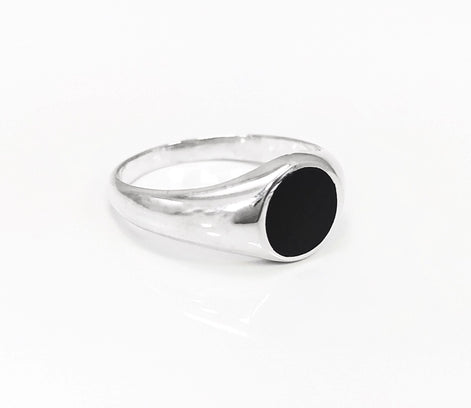 Round Signet Ring, Sterling Silver, Black Round Onyx Stone, Christmas gift, Pinky Signet Ring, Popular Unisex Jewelry