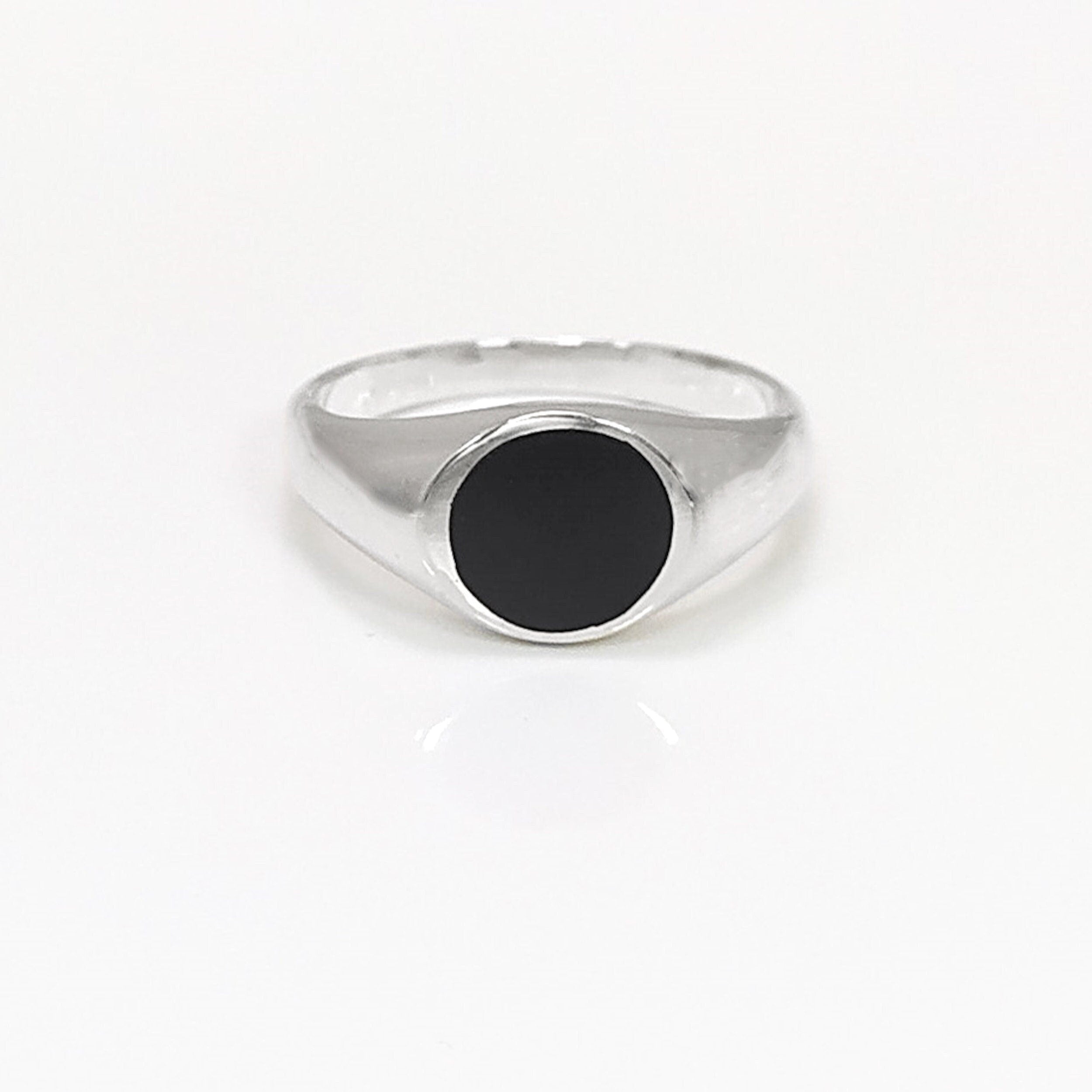 Round Signet Ring, Sterling Silver, Black Round Onyx Stone, Christmas gift, Pinky Signet Ring, Popular Unisex Jewelry