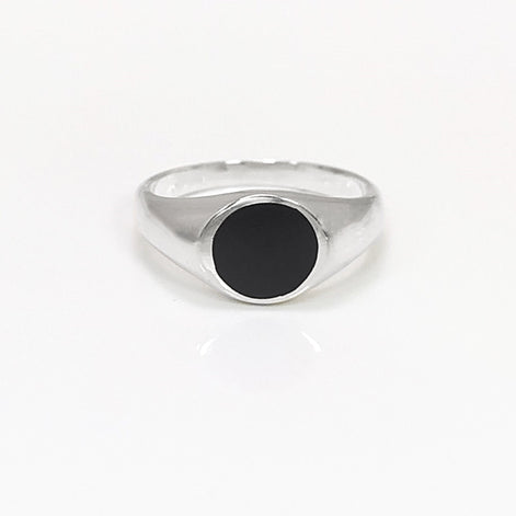 Round Signet Ring, Sterling Silver, Black Round Onyx Stone, Christmas gift, Pinky Signet Ring, Popular Unisex Jewelry