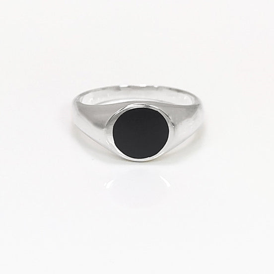 Round Signet Ring, Sterling Silver, Black Round Onyx Stone, Christmas gift, Pinky Signet Ring, Popular Unisex Jewelry