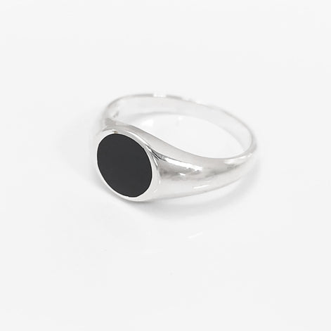 Round Signet Ring, Sterling Silver, Black Round Onyx Stone, Christmas gift, Pinky Signet Ring, Popular Unisex Jewelry
