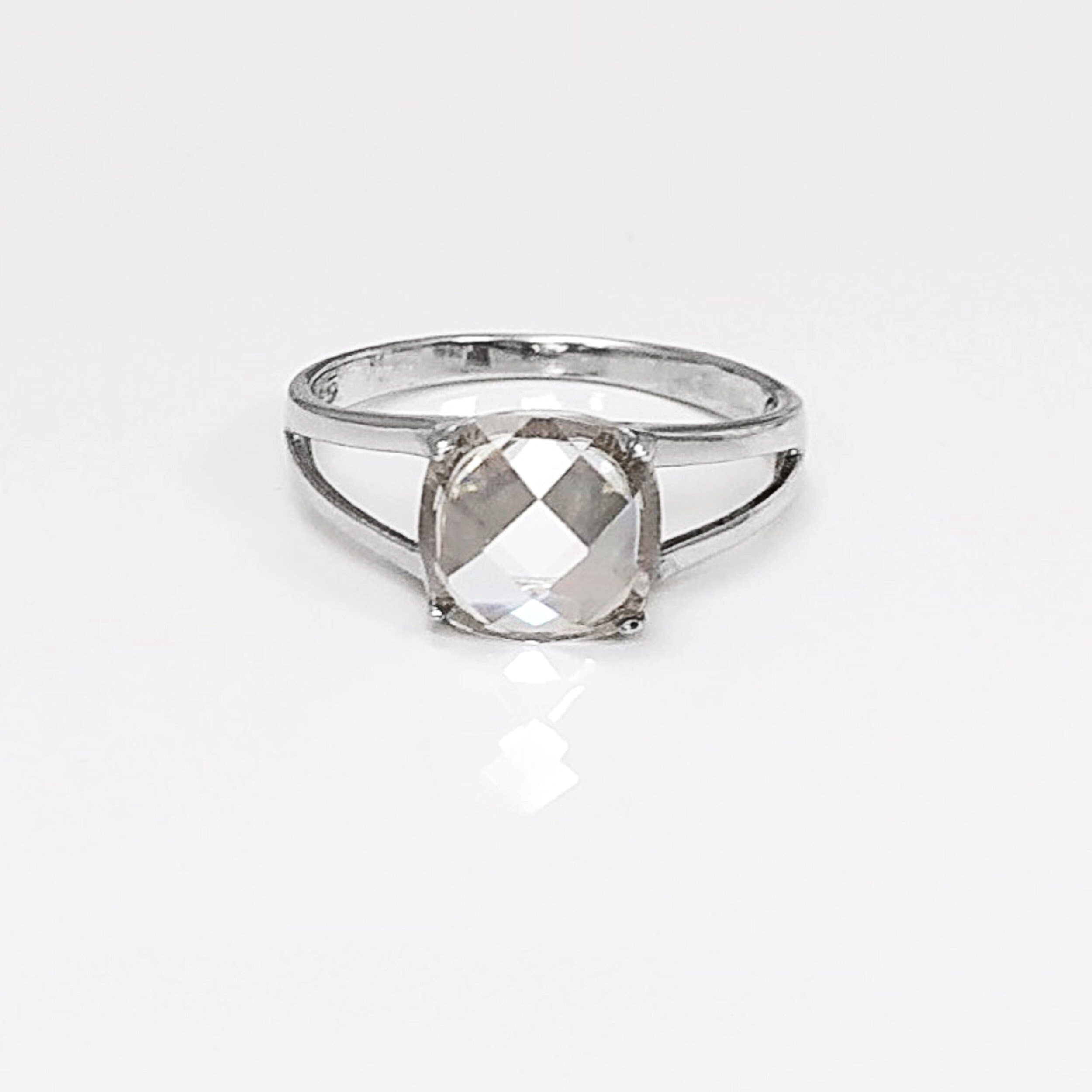 top side view Square Solitaire Ring Sterling Silver Woman Gift