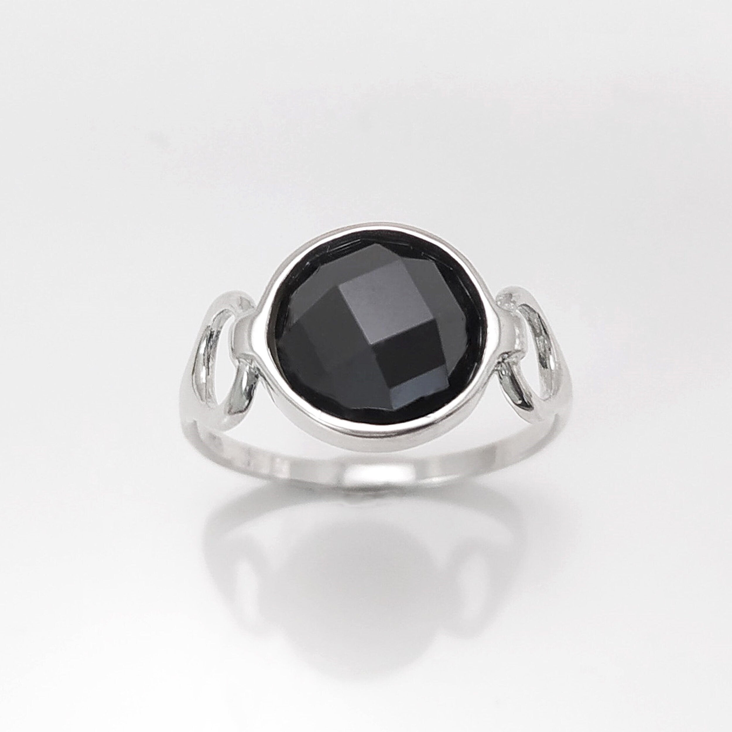 925 Black Diamond cz Ring • Sterling Silver Open Shank Ring • domed dark Stone Jewelry • Chic Modern Gift Zirconia