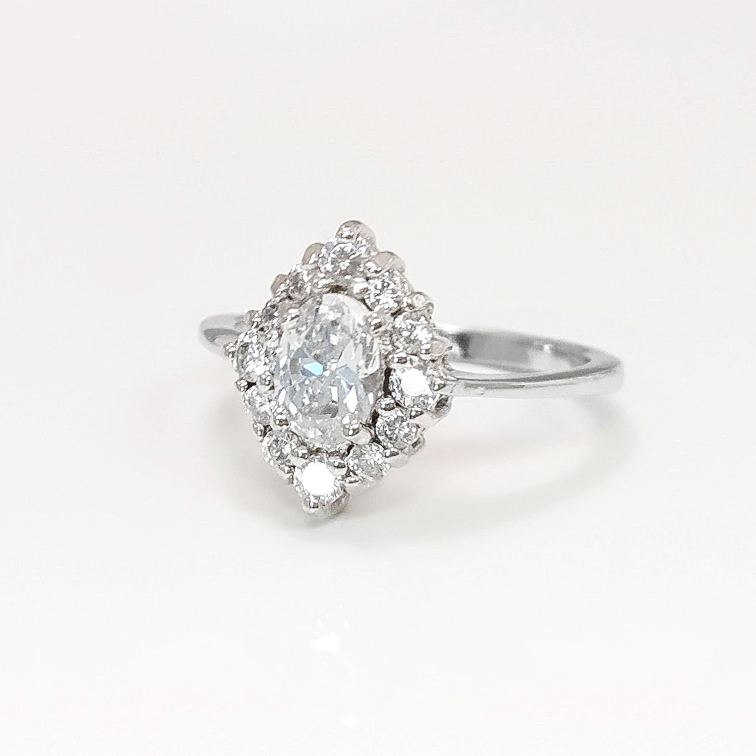 Handmade Sterling Silver Marquise Ring • Diamond CZ Engagement Ring