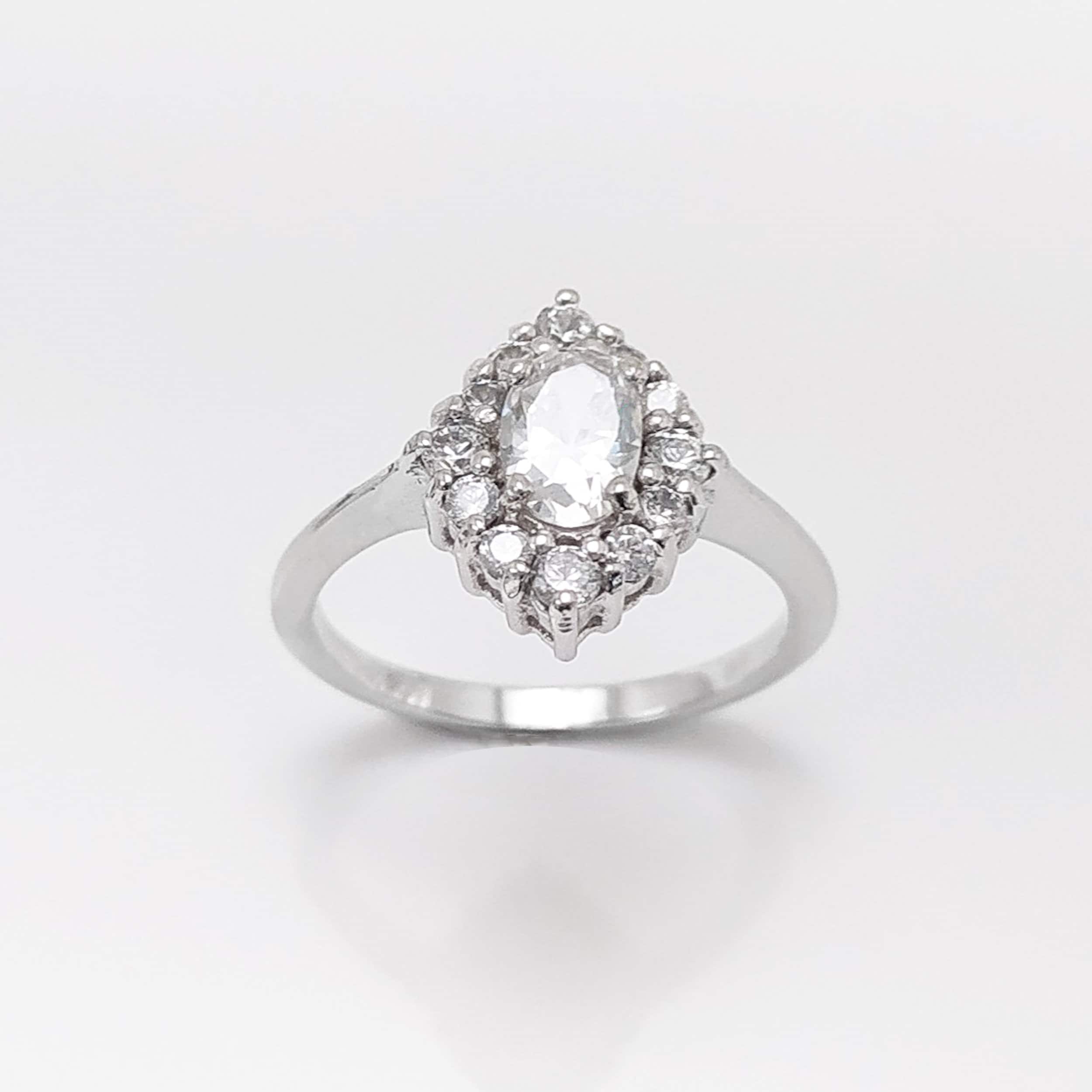 Handmade Sterling Silver Marquise Ring • Diamond CZ Engagement Ring