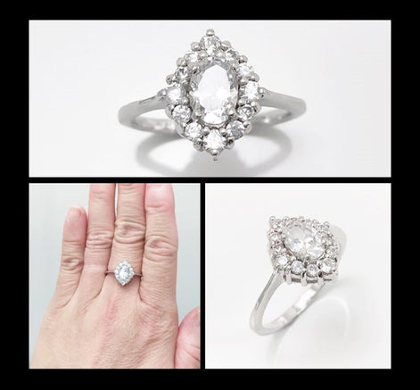 Handmade Sterling Silver Marquise Ring • Diamond CZ Engagement Ring