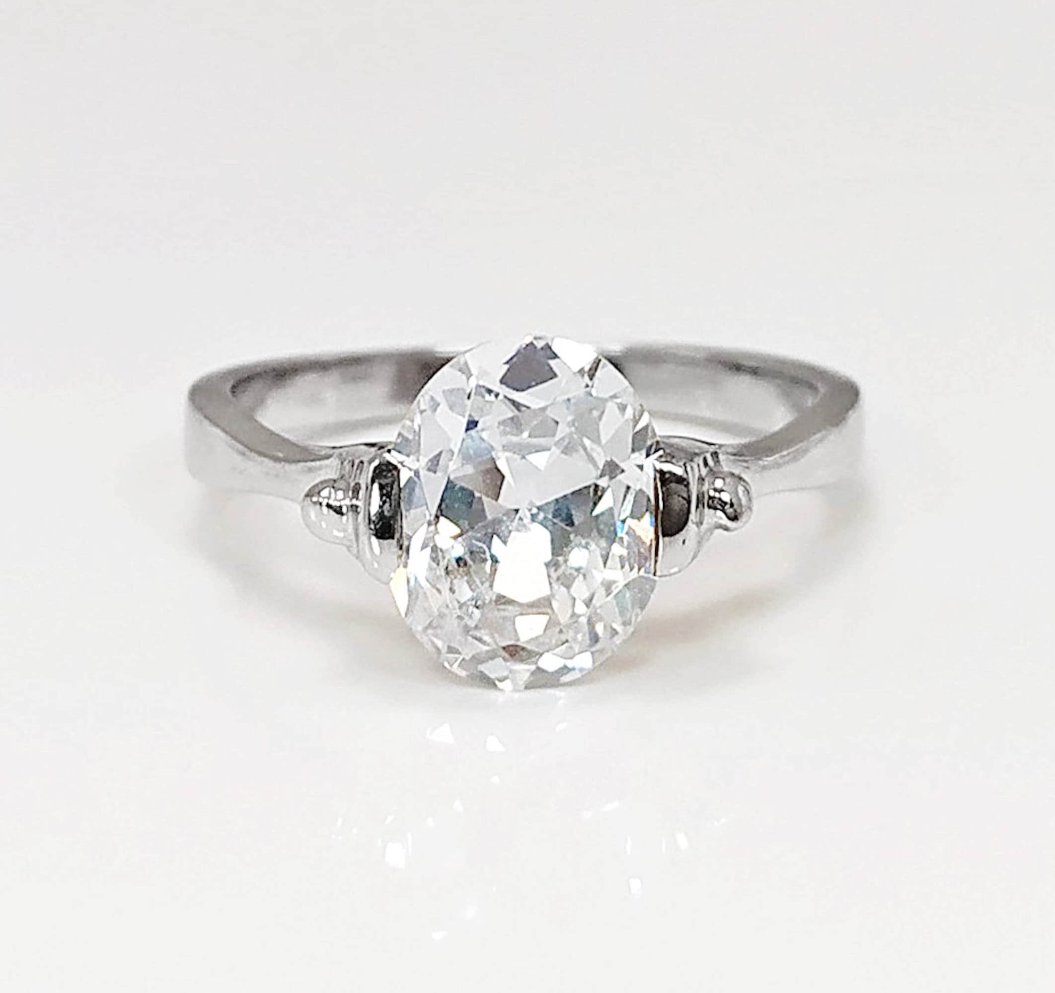 Oval Solitaire Ring, Sterling Silver, Original Oval Setting Ring, 1.5ct White Clear Stone (CZ), Modern Design Jewelry