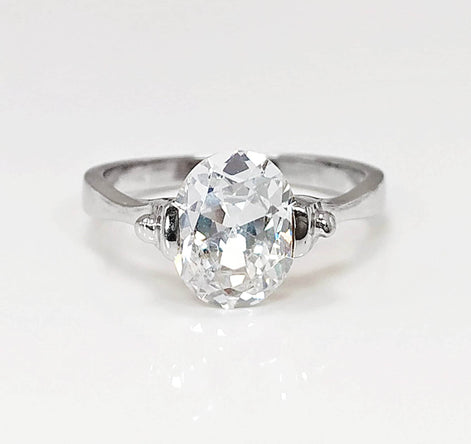 Oval Solitaire Ring, Sterling Silver, Original Oval Setting Ring, 1.5ct White Clear Stone (CZ), Modern Design Jewelry