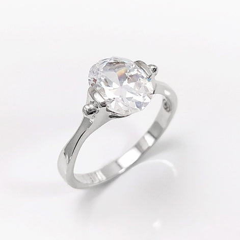 Oval Solitaire Ring, Sterling Silver, Original Oval Setting Ring, 1.5ct White Clear Stone (CZ), Modern Design Jewelry